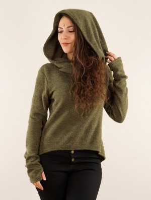 Bluza z Kapturem Toonzshop Oxymöre Mini Hoodie Damskie Khaki Zielone | SNJFX-4208