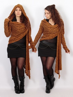 Kardigan Toonzshop Danaeriz Long Sleeve Hooded Crochet Shawl Cardigan Damskie Rusty | TVYCD-3046