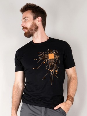 Koszulka Toonzshop Electrosystem Printed Short Sleeve T-shirt Męskie Czarne Pomarańczowe | YEHBG-6184