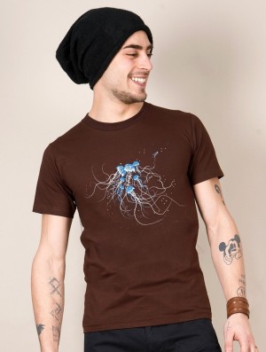 Koszulka Toonzshop Jellyfish Printed Short Sleeve T-shirt Męskie Brązowe | AXWJU-6124