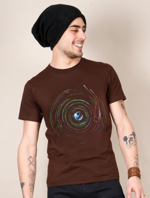 Koszulka Toonzshop Planet Record Printed Short Sleeve T-shirt Męskie Brązowe | ULHGY-6193