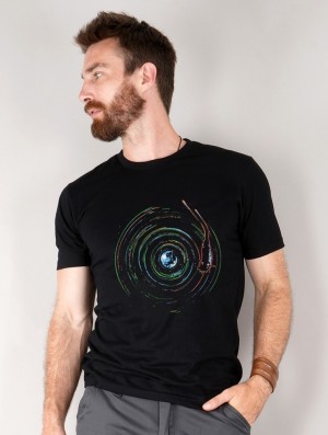 Koszulka Toonzshop Planet Record Printed Short Sleeve T-shirt Męskie Czarne | VBYLD-0694