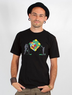 Koszulka Toonzshop Rubik's Cube Graffiti Printed Short Sleeve T-shirt Męskie Czarne | AYWXP-8493