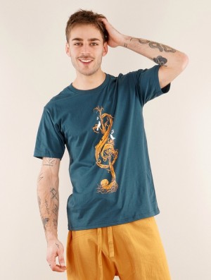 Koszulka Toonzshop Vegetal Treble Clef Printed Short Sleeve T-shirt Męskie Ciemny Niebieskie | GVNHZ-4205