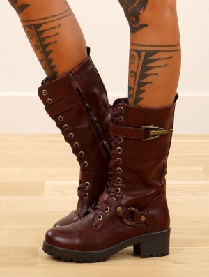 Kozaki Toonzshop Dezba High Boots Damskie Auburn and old brass details | DXVJQ-6412