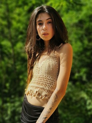 Najfatalniejszy Toonzshop Aema Crochet Crop Top Damskie Beżowe | VZYSC-8216