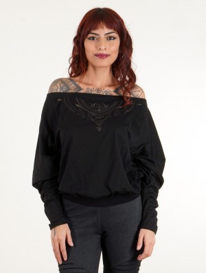 Najfatalniejszy Toonzshop Aliyan Zohraa Batwing Sleeves Top Damskie Czarne | EQHDR-0234