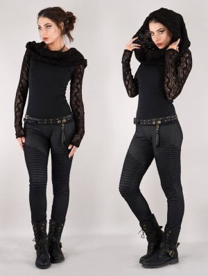 Najfatalniejszy Toonzshop Atmäa Crochet Long Sleeve Top Damskie Czarne | ZLNDS-6193