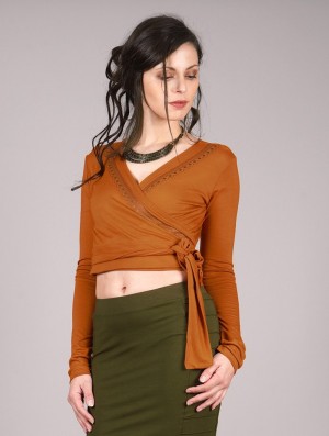 Najfatalniejszy Toonzshop Irwaen Indie Long Sleeved Crop Top Damskie Rusty | QJVAW-3901