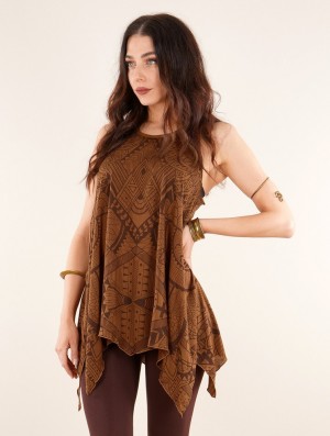 Najfatalniejszy Toonzshop Luinil Africa Printed Flared Tank Tunic Damskie Caramel | KMSOG-9401