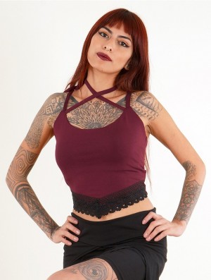 Najfatalniejszy Toonzshop Moön Sleeveless Crop Top Damskie Wine | VLGPZ-5984