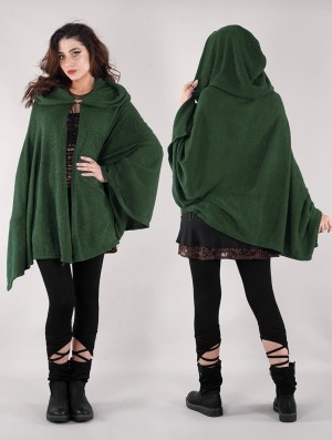 Poncza Toonzshop Danae Hooded Cape Damskie Zielone | QRUIS-0578