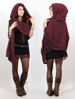 Poncza Toonzshop Danae Hooded Cape Damskie Mottled wine | BGJEM-2874