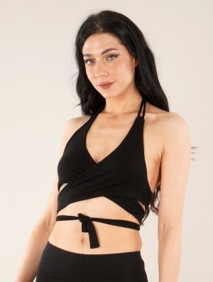 Staniki Toonzshop Nahri Crop Top Bra With Deep Halter Neckline Damskie Czarne | TJRUF-6752