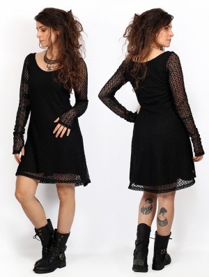 Sukienka Toonzshop Alchemÿa Crochet Lining Dress Damskie Czarne | MGIJT-4370