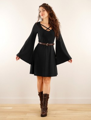 Sukienka Toonzshop Black Moon Reversible Flared Long Sleeve Dress Damskie Czarne | PGQRH-3954