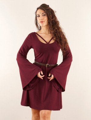 Sukienka Toonzshop Black Moon Reversible Flared Long Sleeve Dress Damskie Wine | ZFIMJ-7459