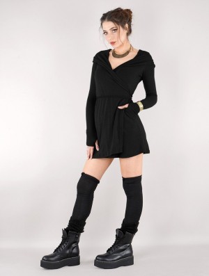 Sukienka Toonzshop Dark Wrap Sweater Dress Damskie Czarne | VEMAB-6489