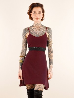 Sukienka Toonzshop Düune Skater Dress With Crochet Damskie Wine | DWFXV-0841