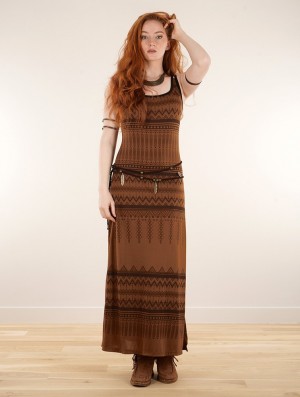 Sukienka Toonzshop Electra Aztec Printed Long Split Strappy Dress Damskie Sienna | YUAIQ-7948