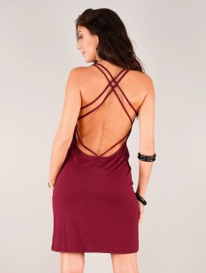 Sukienka Toonzshop Emiko Bare Back Sleeveless Short Dress Damskie Wine | WCQXB-9635