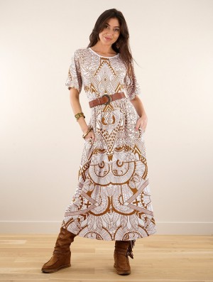 Sukienka Toonzshop Eorynn Africa Printed Oversized Long Dress Damskie Białe | CNHAF-3698