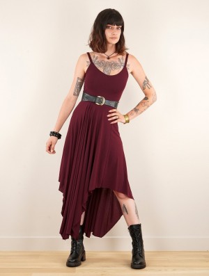 Sukienka Toonzshop Gypse Asymmetric Flared Long Dress Damskie Wine | SJWMO-7192