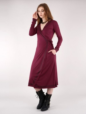 Sukienka Toonzshop Irwaen Indie 2in1 Cardigan/Long Sleeve Midi Dress Damskie Wine | KDOWV-2947