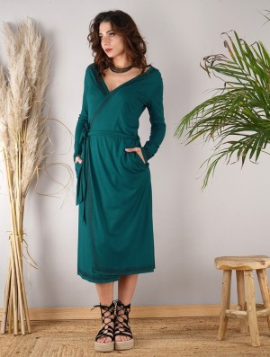 Sukienka Toonzshop Irwaen Indie 2in1 Cardigan/Long Sleeve Midi Dress Damskie Niebieskie | WYDSZ-9305