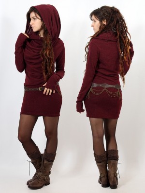 Sukienka Toonzshop Kali Cowl Neck Sweater Dress Damskie Wine | IPZNB-7029