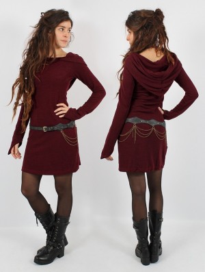 Sukienka Toonzshop Karmäa Hooded Sweater Dress Damskie Wine | DRANV-3180