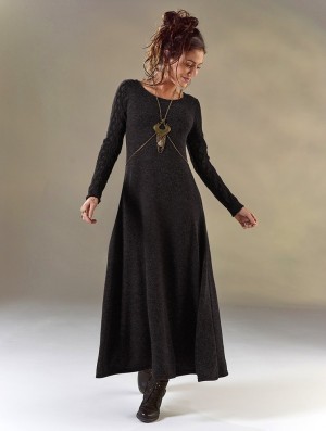 Sukienka Toonzshop Melisandre Crochet Long Sleeve Long Sweater Dress Damskie Czarne | TZEAU-8735