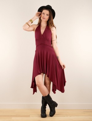 Sukienka Toonzshop Naela Sleeveless V-neck Flared Dress Damskie Wine | YDLZF-2653