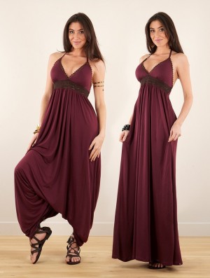 Sukienka Toonzshop Nolofinwe Strappy Bare Back Long Dress And Harem Pant Overalls Damskie Wine | IGTKC-4528