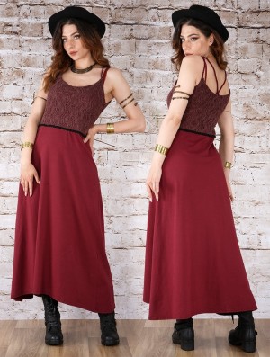 Sukienka Toonzshop Nymph Long Dress With A Crochet Chest Damskie Wine | HJABC-0746