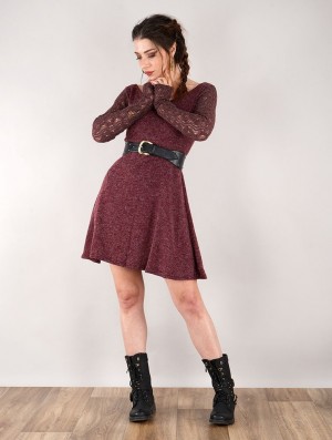 Sukienka Toonzshop Oroshï Crochet Sleeve Sweater Dress Damskie Wine | YKPEF-3952