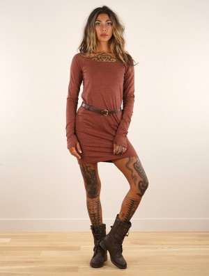 Sukienka Toonzshop Saädiya Long Sleeve Short Dress Damskie Mottled sienna | HMRFS-9120