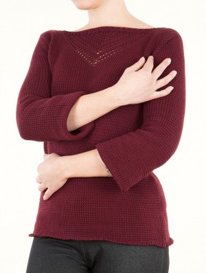 Sweter Toonzshop Endariadef Open Work Boat Neck Knit Sweater Damskie Wine | LJZXM-3082