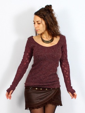 Sweter Toonzshop Oroshï Crochet Sleeve Sweater Damskie Wine | XZLWH-9653