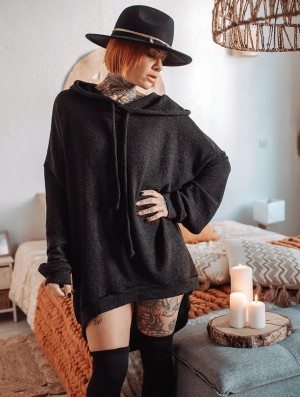 Sweter Toonzshop Rashmi Oversized Long Hooded Jumper Damskie Czarne | PESCM-4803