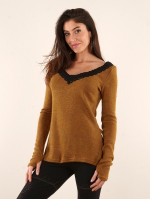 Sweter Toonzshop Ysälys Reversible Crochet-neck Sweater Damskie Rusty | SPXTL-4281