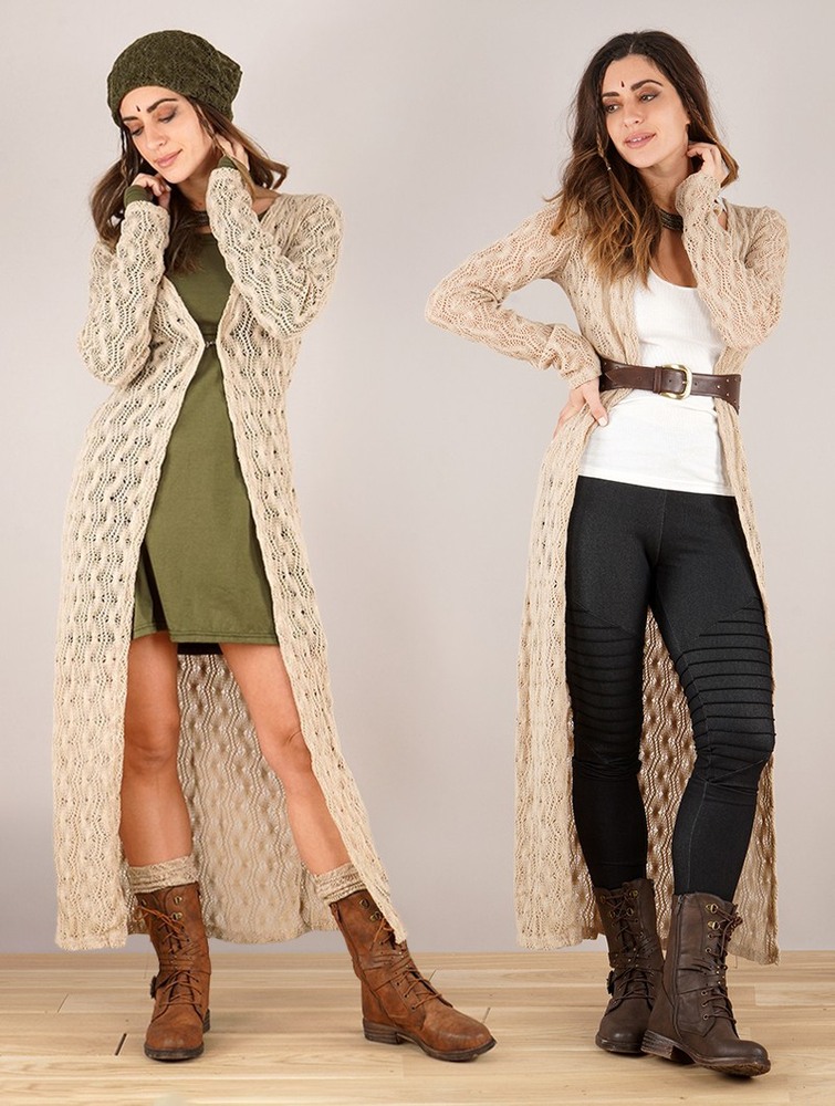 Kardigan Toonzshop Boheme Crochet Long Cardigan Damskie Beżowe | VDMJA-7059