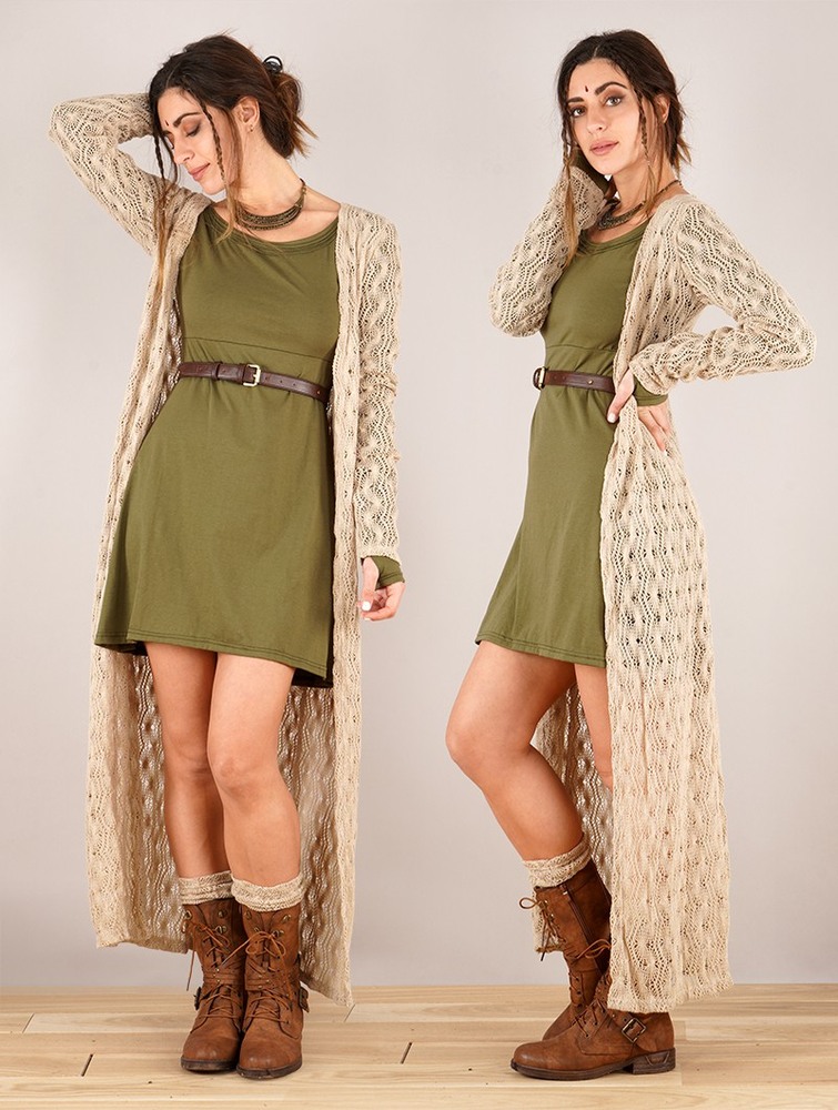 Kardigan Toonzshop Boheme Crochet Long Cardigan Damskie Beżowe | VDMJA-7059