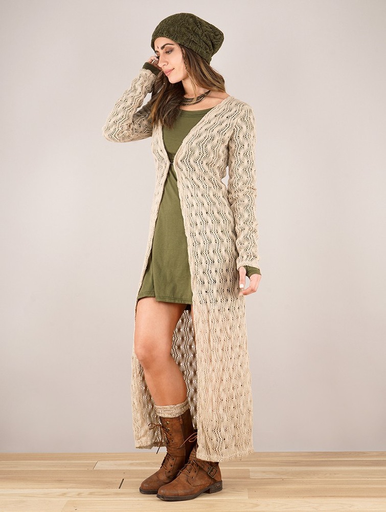 Kardigan Toonzshop Boheme Crochet Long Cardigan Damskie Beżowe | VDMJA-7059