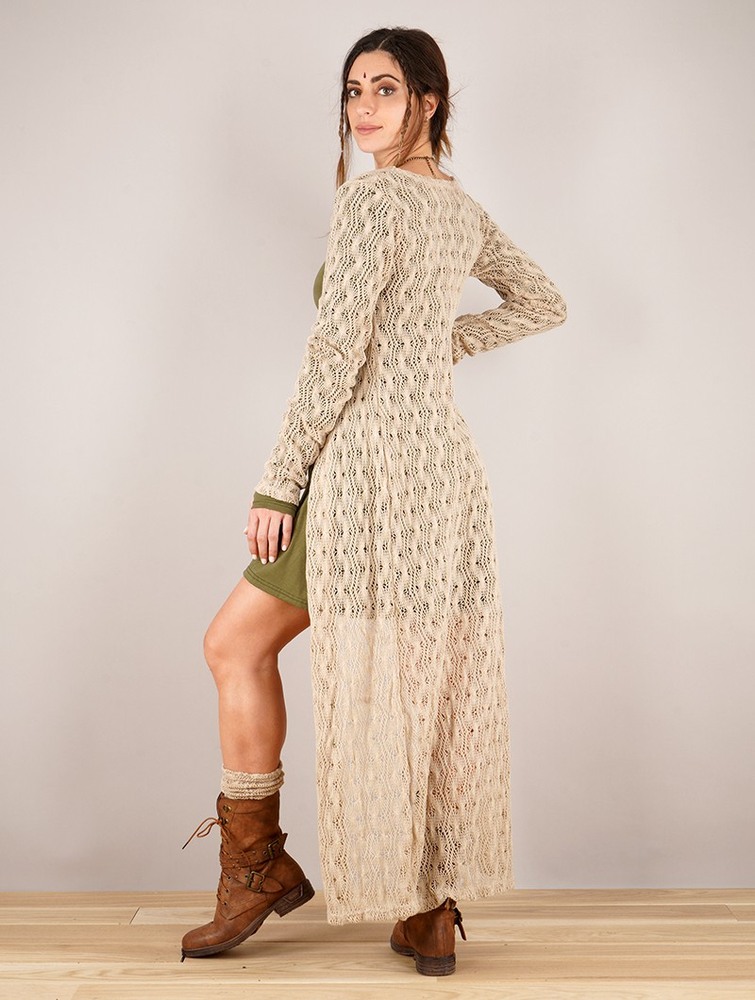 Kardigan Toonzshop Boheme Crochet Long Cardigan Damskie Beżowe | VDMJA-7059