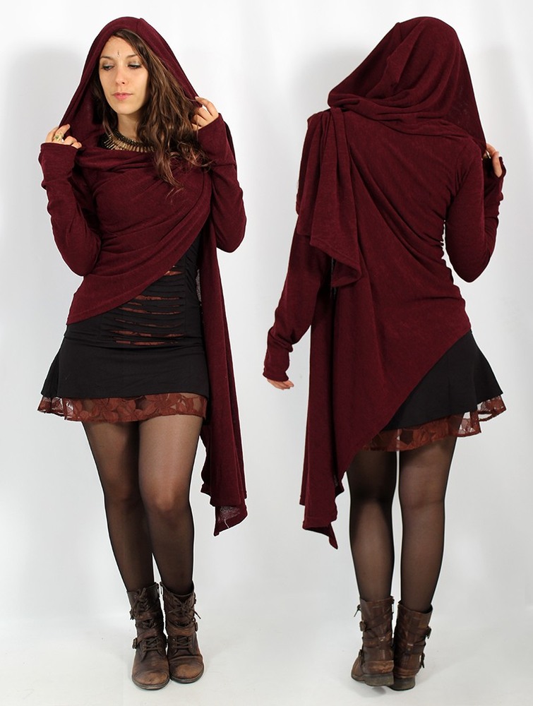 Kardigan Toonzshop Danaeriz Long Sleeve Hooded Shawl Cardigan Damskie Wine | SNFIO-9174