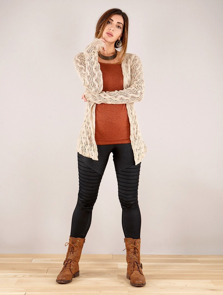 Kardigan Toonzshop Idrïss Crochet Cardigan Damskie Beżowe | UXNCO-9603