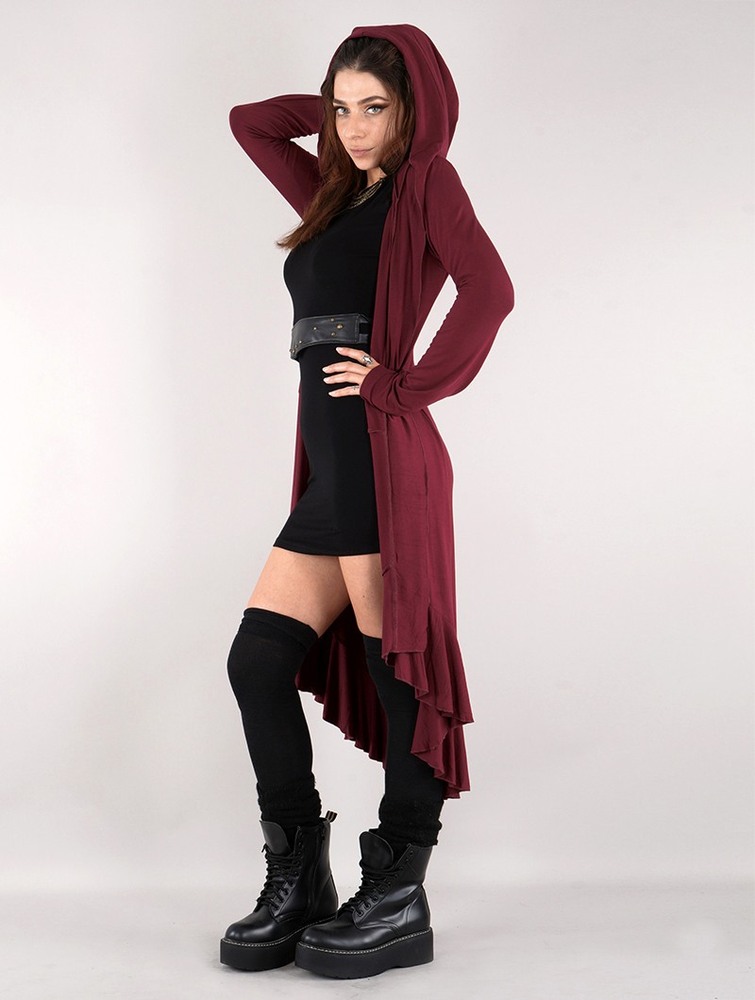 Kardigan Toonzshop Lupinus Hooded Long Cardigan Damskie Wine | ECDBL-8351