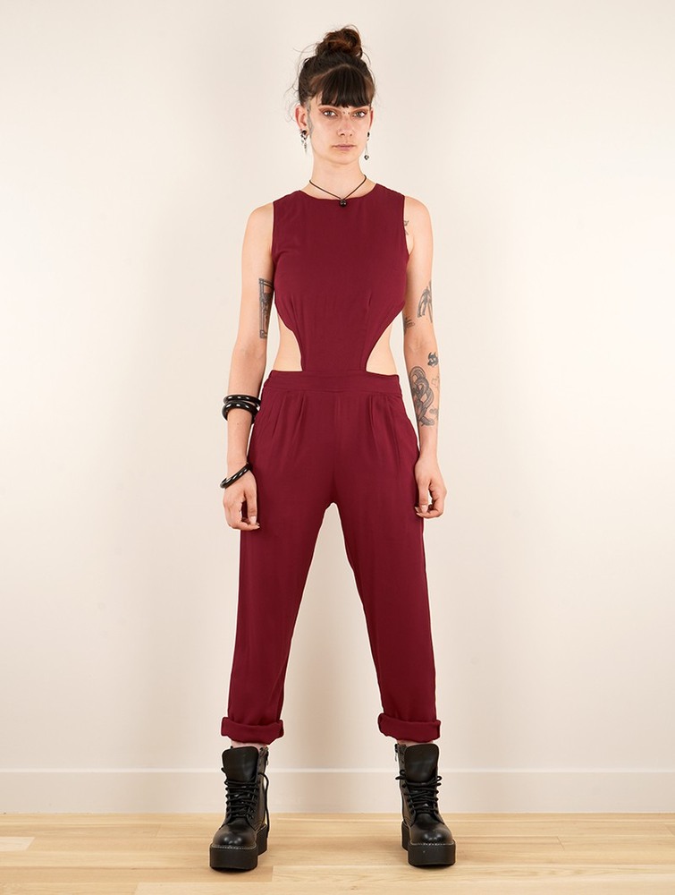 Kombinezony Długi Toonzshop Minyar Bare Back Strappy Jumpsuit Damskie Wine | VYOHX-8637