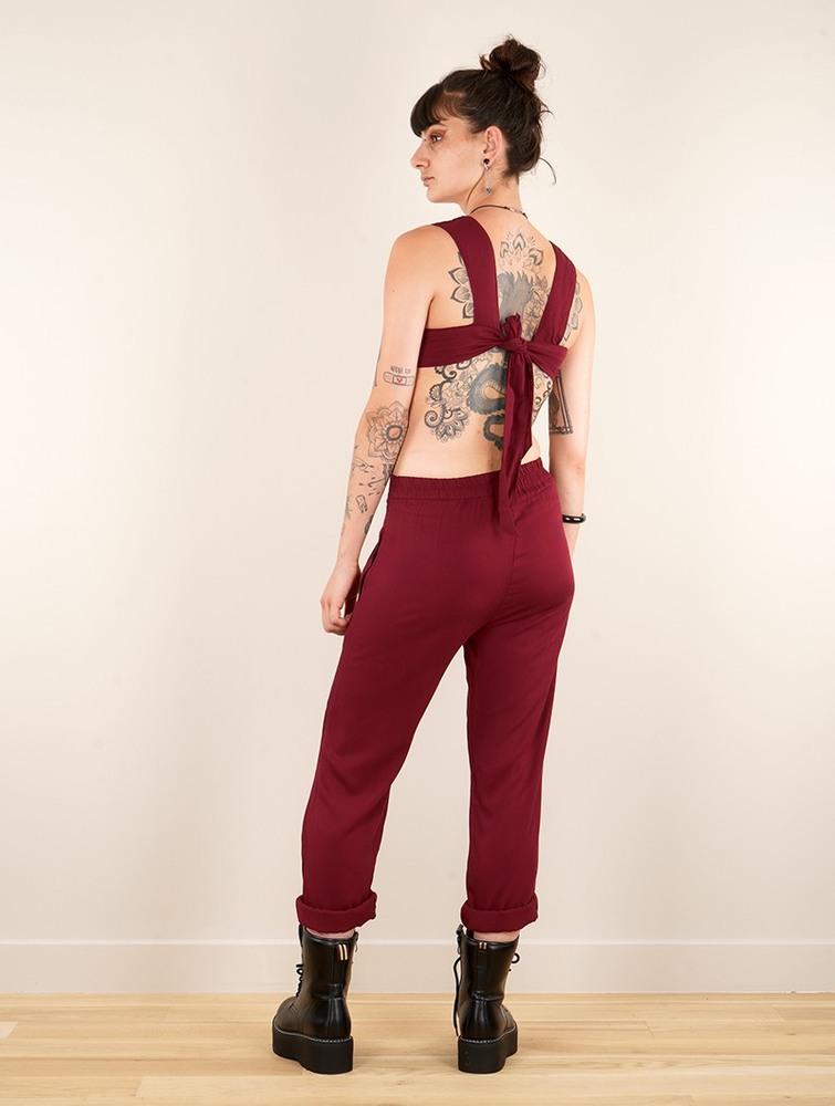 Kombinezony Długi Toonzshop Minyar Bare Back Strappy Jumpsuit Damskie Wine | VYOHX-8637